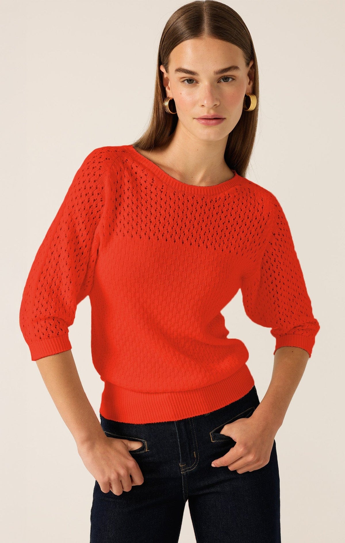 Knitwear 3/4 SLEEVE RIPPLE KNIT TOP IN BURNT ORANGE