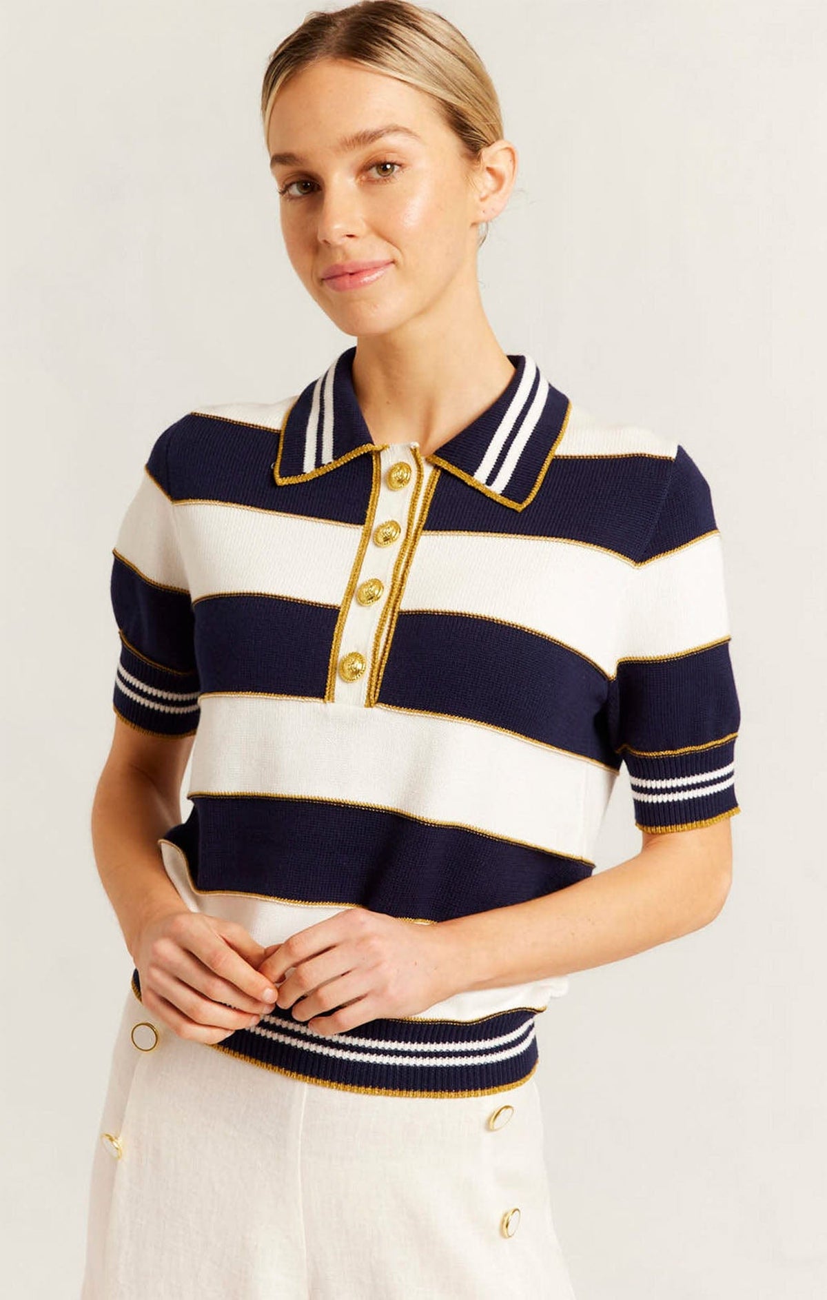 Knitwear AMALFI POLO TOP IN NAVY STRIPE