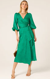 Dresses Multi Occasion CHATEAU WRAP DRESS IN EMERALD JACQUARD