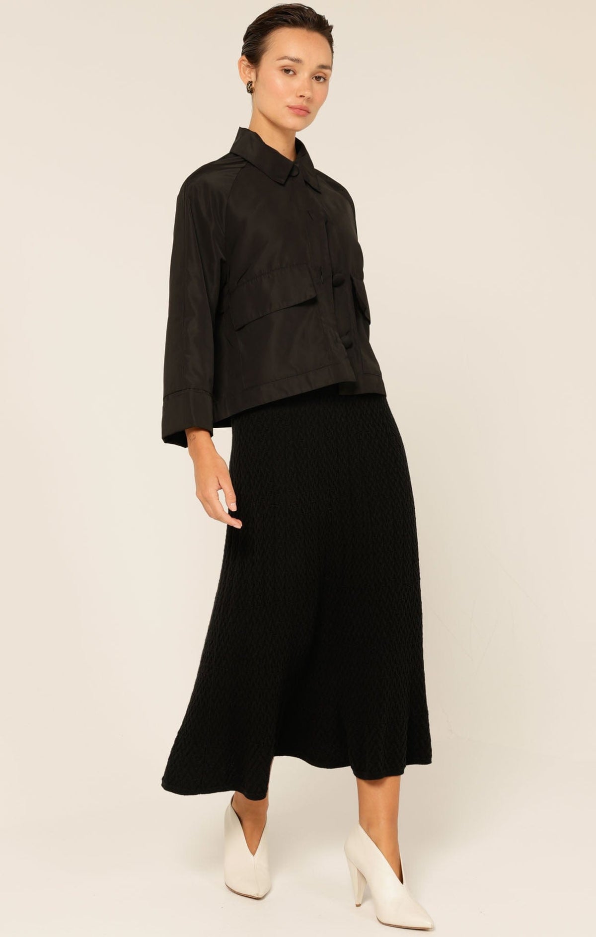 Knitwear CHEVRON KNIT FLARED SKIRT IN BLACK