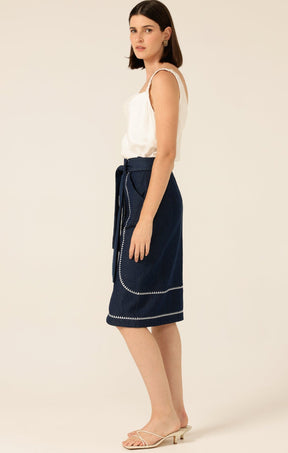 Skirts DELRAY EMBROIDERED SKIRT IN DARK DENIM