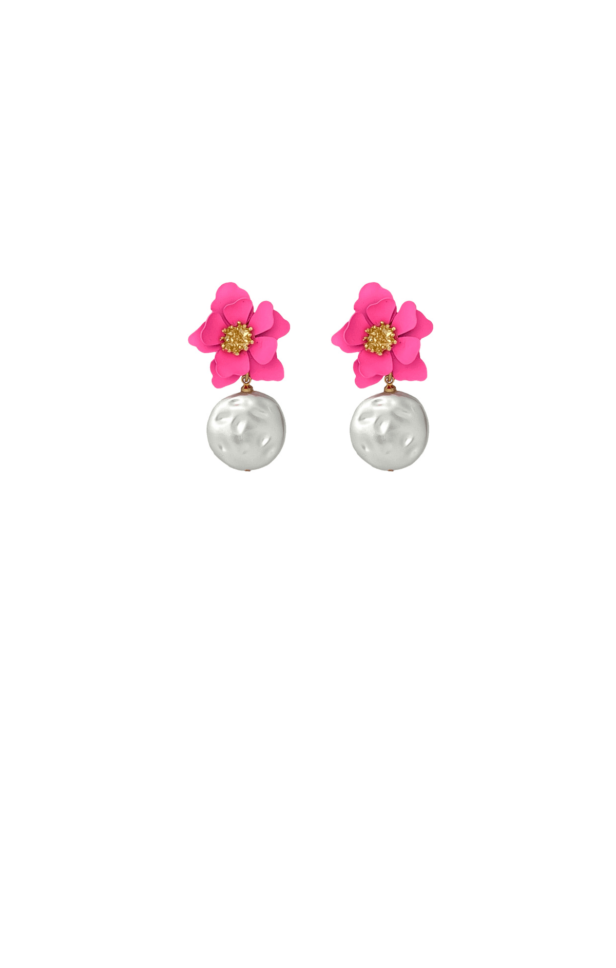 Earrings OS / BRIGHT PINK FLORA PEARL DROP EARRING IN BRIGHT PINK