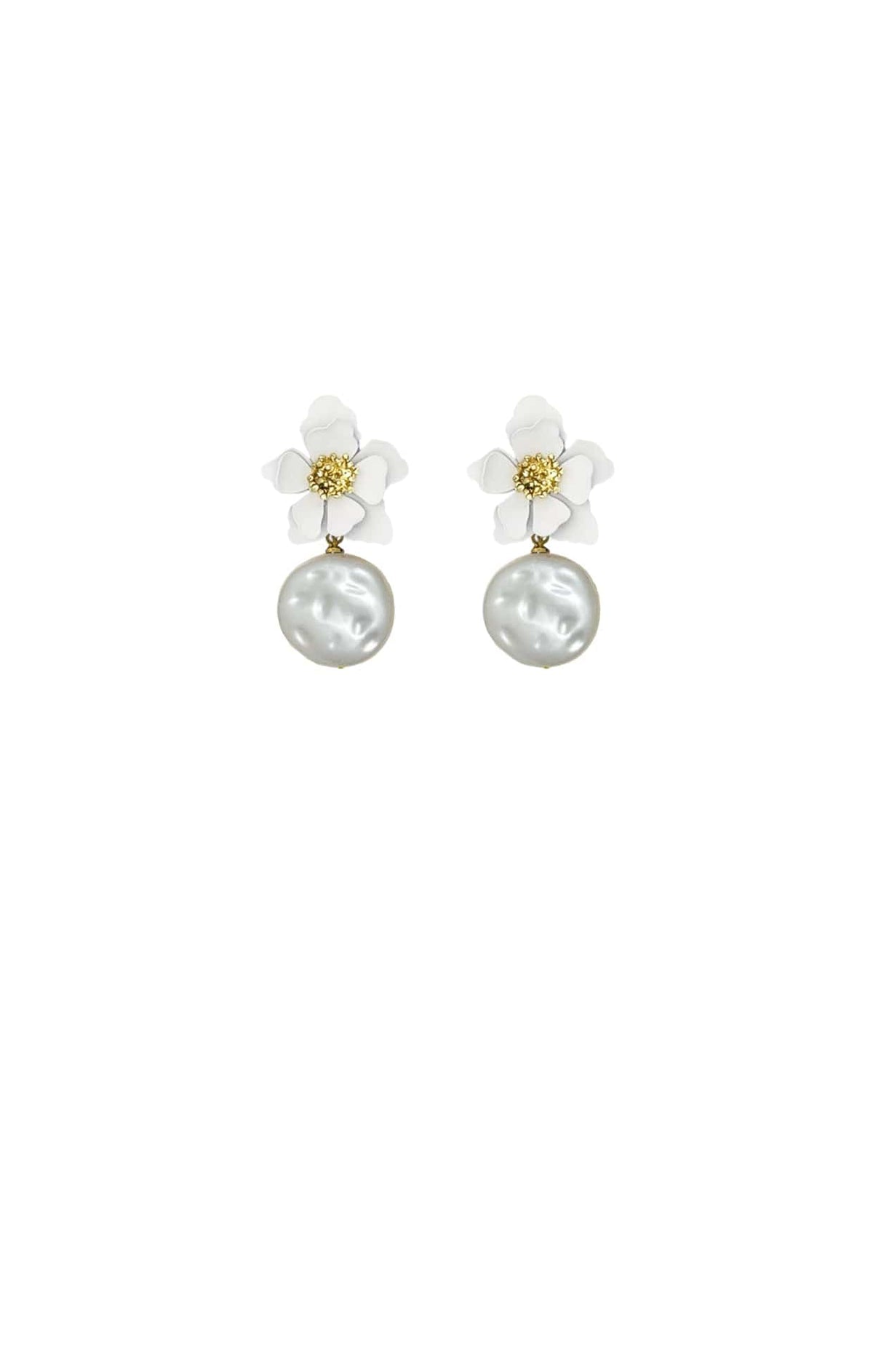 Earrings OS / WHITE FLORA PEARL DROP EARRING IN WHITE