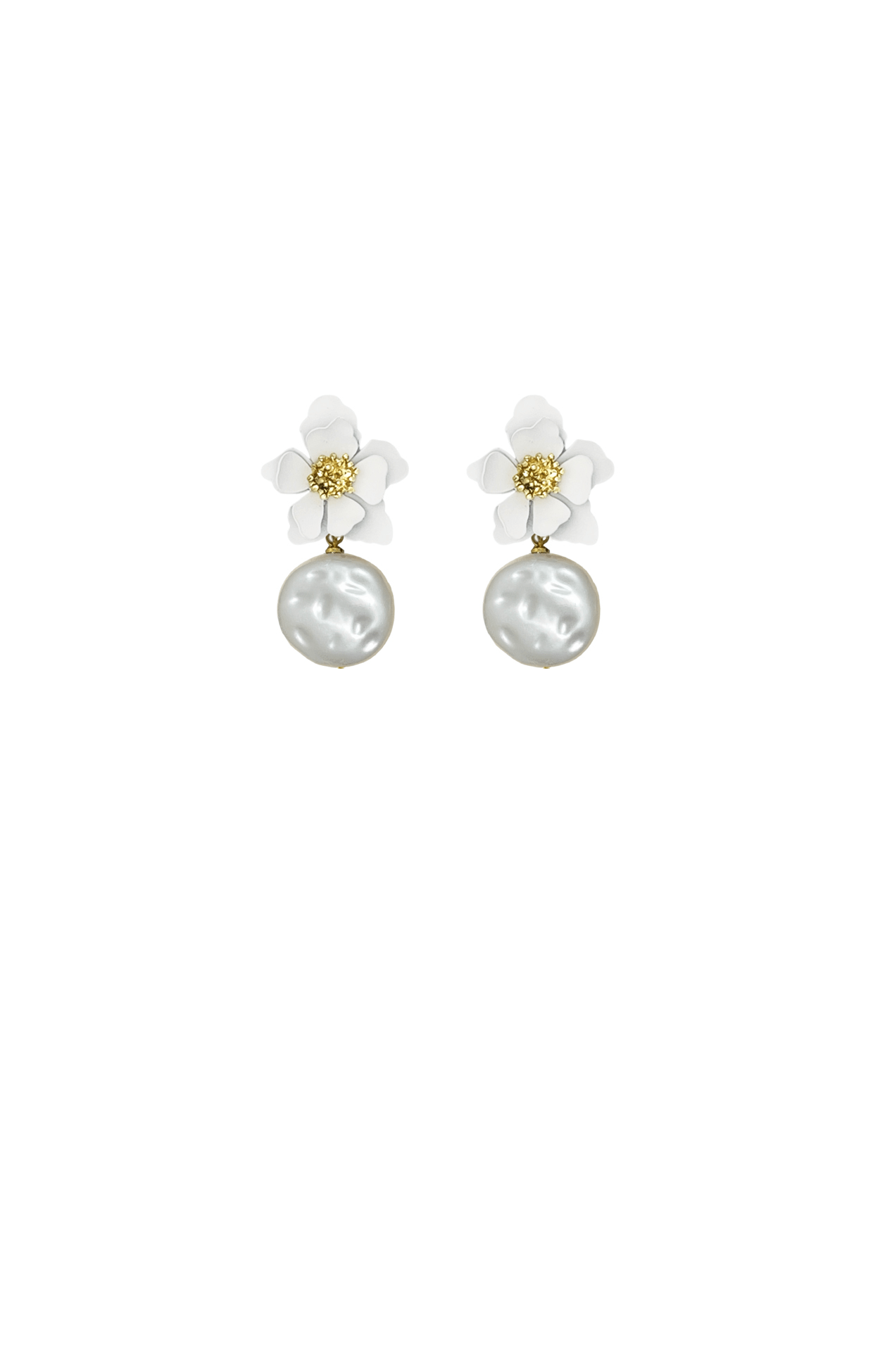 Earrings OS / WHITE FLORA PEARL DROP EARRING IN WHITE