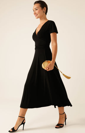Dresses FLUTE SLEEVE REVERSE WRAP IN BLACK