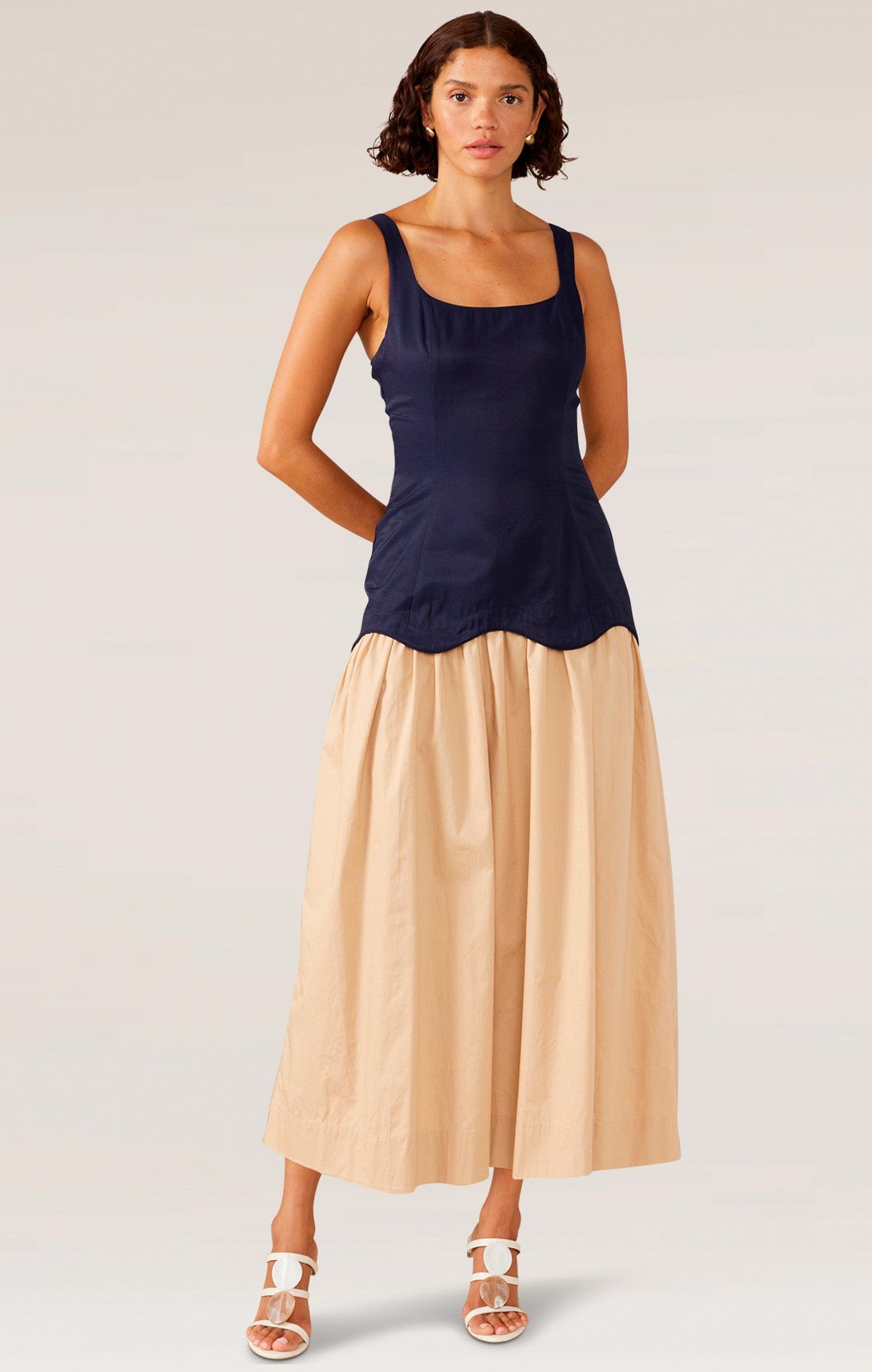 Dresses FORMATION MIDI DRESS IN NAVY & SAND