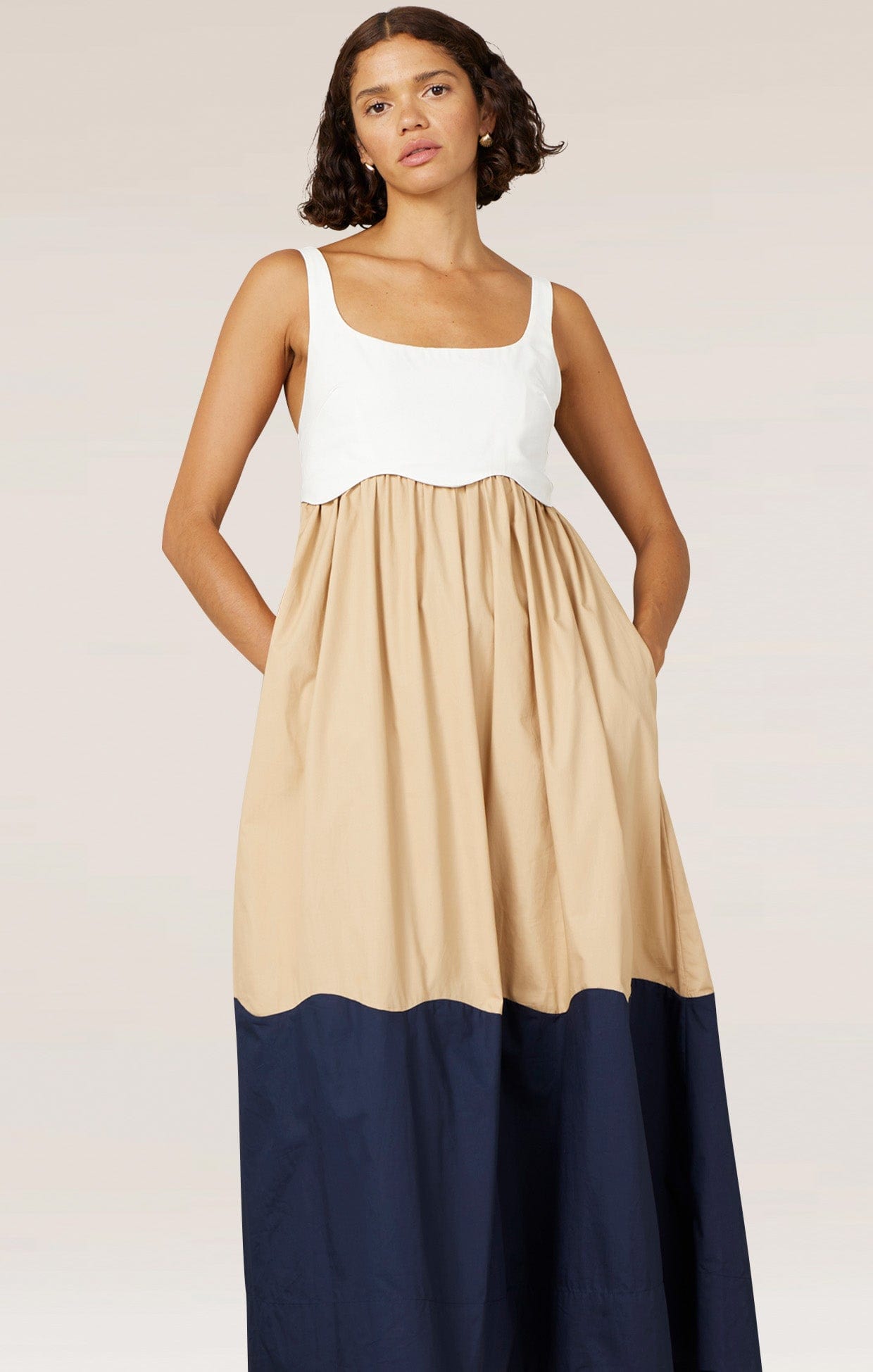 Formation Sundress in White Sand Navy SACHA DRAKE