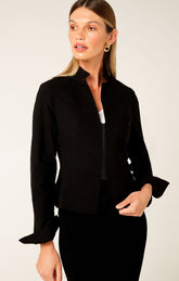 Jackets Multi Occasion FRONT ZIP PEPLUM JACKET IN BLACK