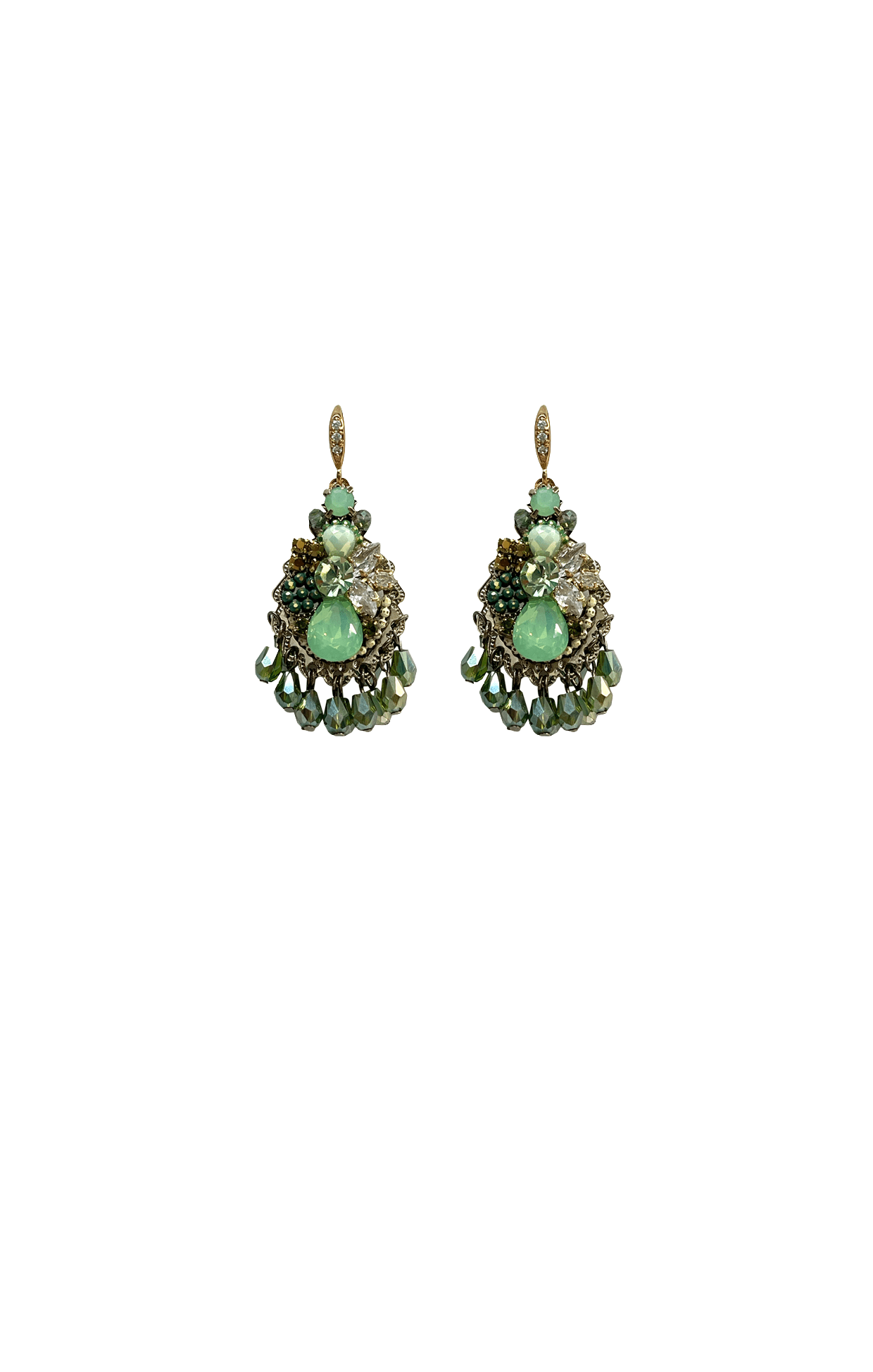 ACCESSORIES Earrings One Size / Green GEM AND BEAD TEARDROP EARRING IN PALE GREEN