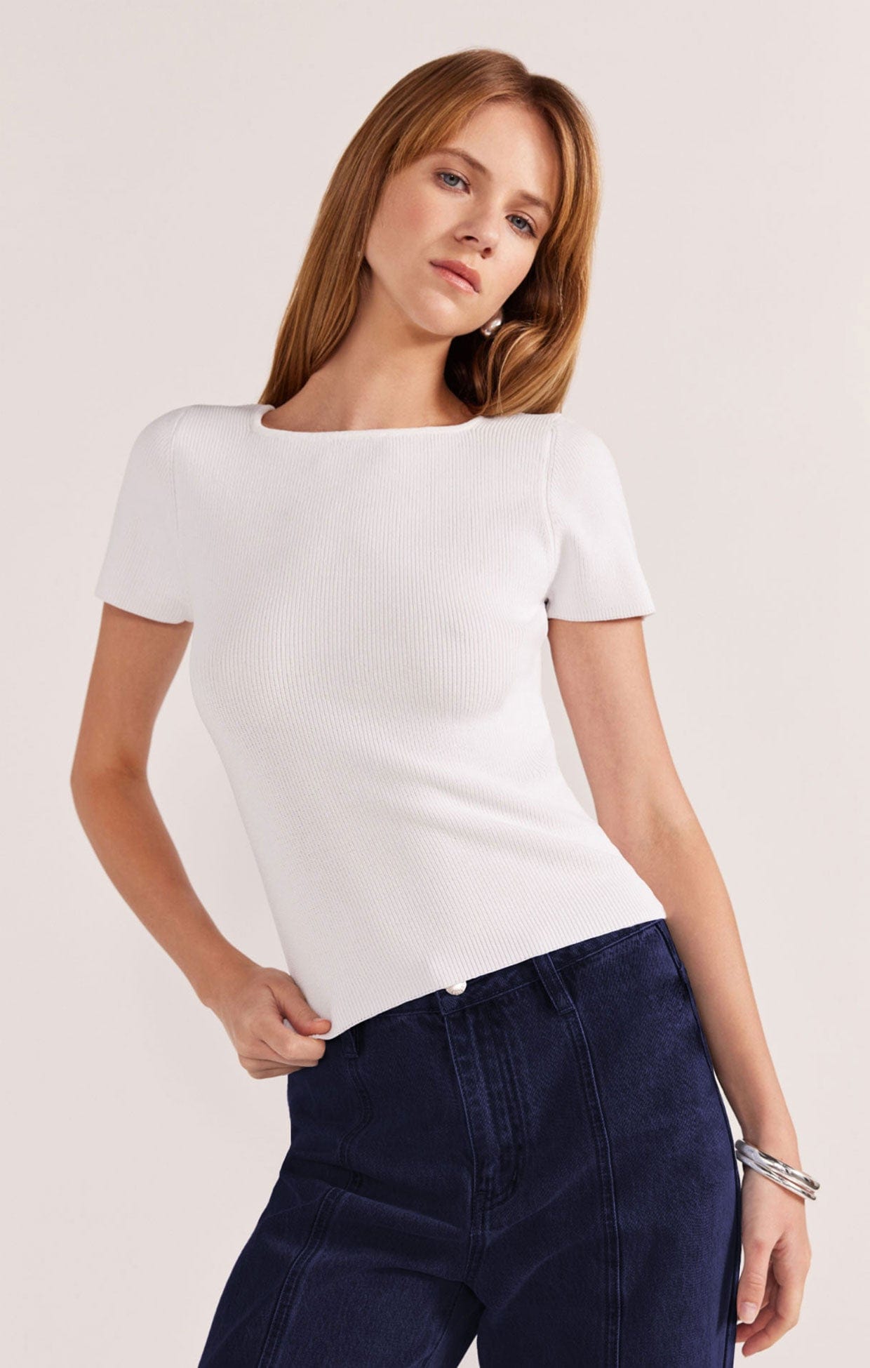 Tops JUDE REVERSIBLE KNIT TEE IN WHITE