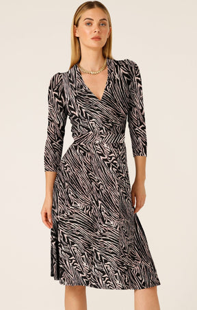 Dresses LAMBERT WRAP DRESS IN BLACK PEACH ANIMAL