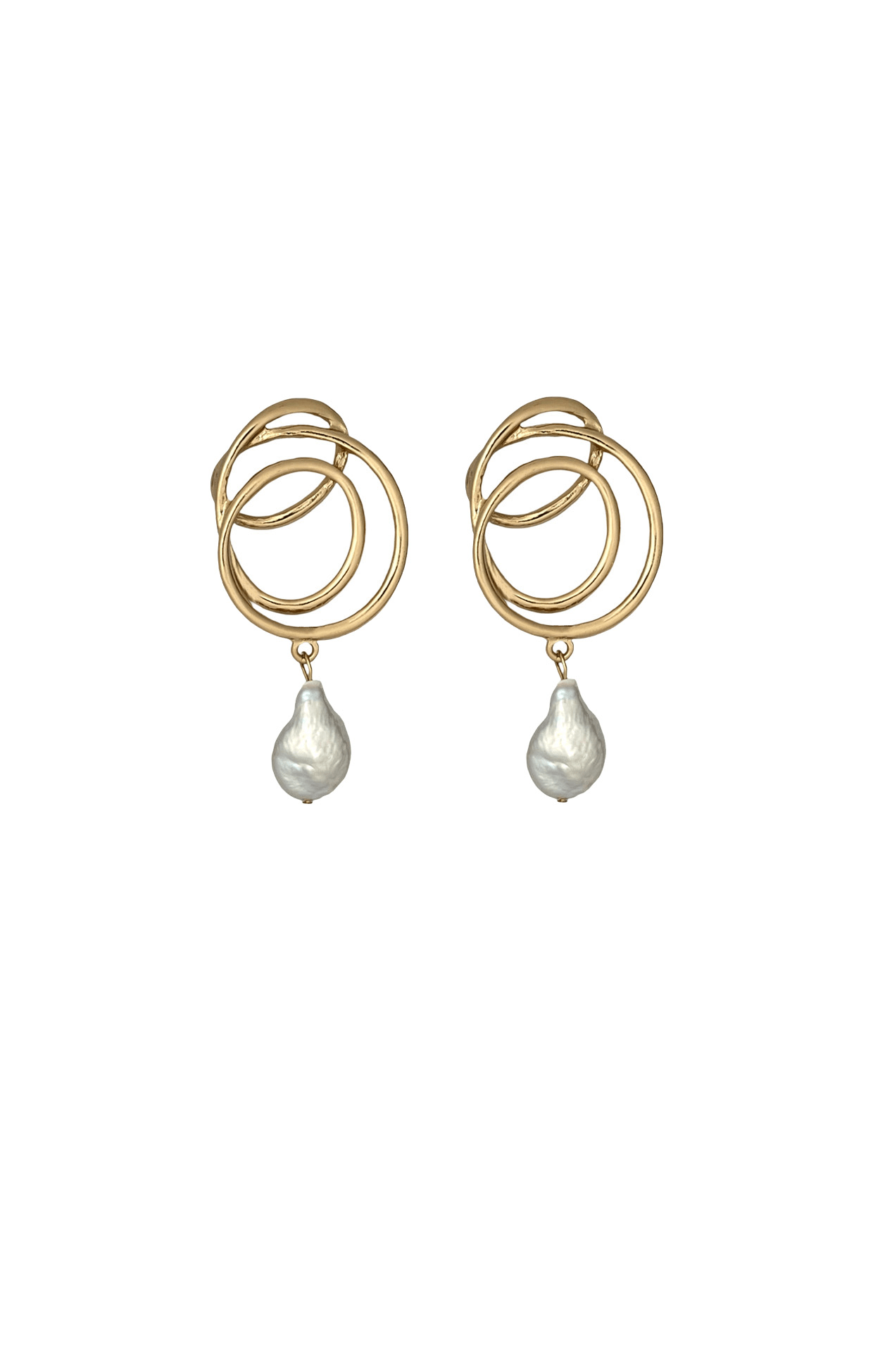 Earrings OS / GOLD METAL CIRCLES PEARL DROP EARRING IN GOLD