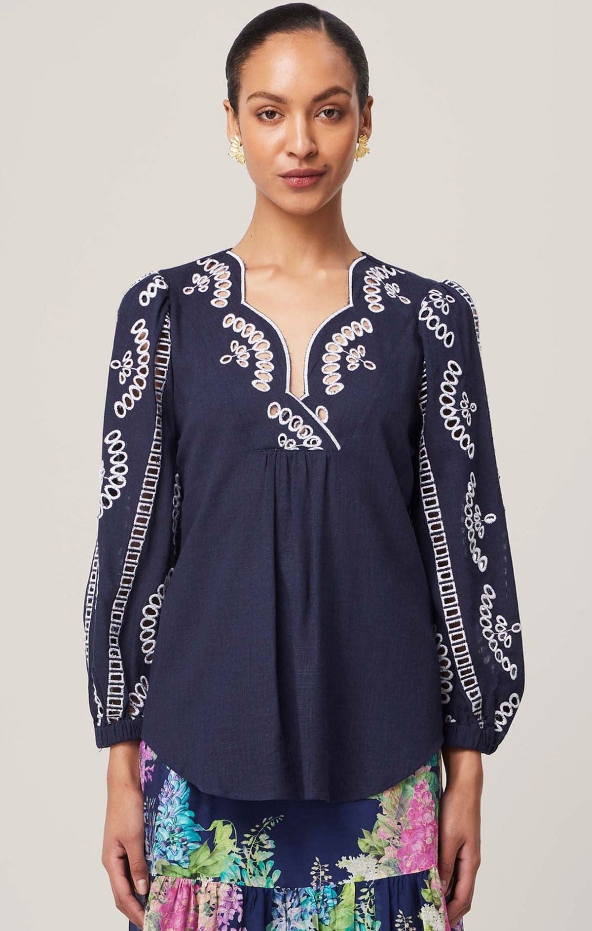 Tops MORGAN EMBROIDERED LINEN VISCOSE BLOUSE