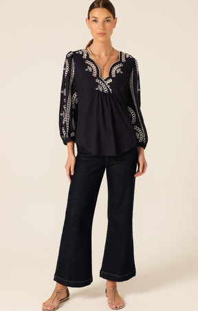 Tops MORGAN EMBROIDERED LINEN VISCOSE BLOUSE