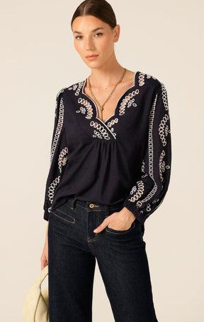 Tops MORGAN EMBROIDERED LINEN VISCOSE BLOUSE