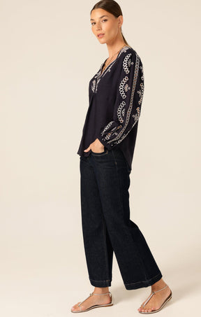 Tops MORGAN EMBROIDERED LINEN VISCOSE BLOUSE