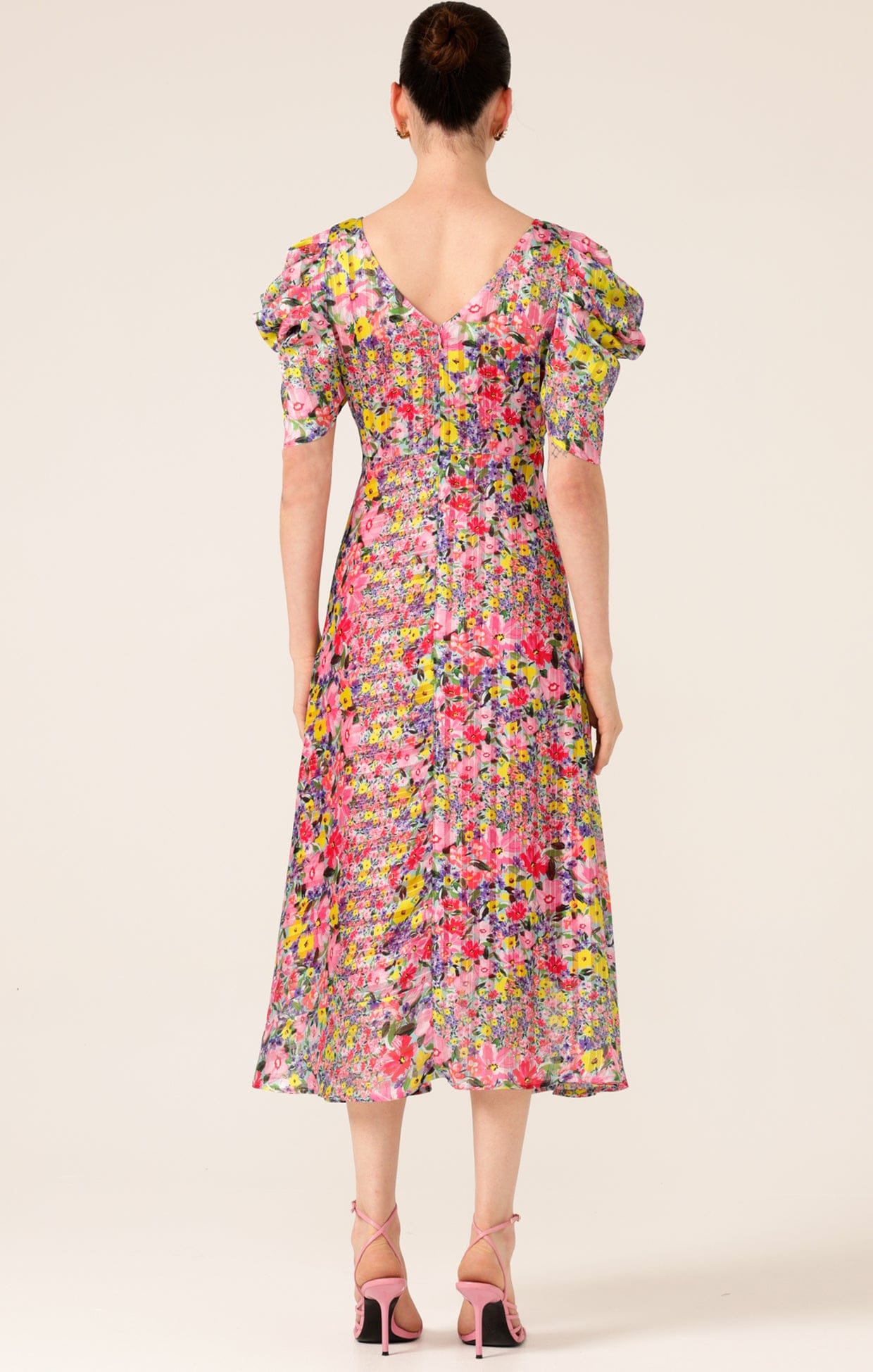 Dresses Events NEW BLOOMS MIDI IN PINK MULTI FLORAL