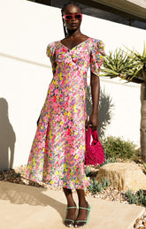 Dresses Events NEW BLOOMS MIDI IN PINK MULTI FLORAL