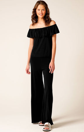 Tops Multi Occasion OFF SHOULDER FRILL TOP IN BLACK