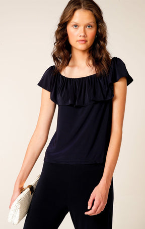 Tops Multi Occasion OFF SHOULDER FRILL TOP IN NAVY