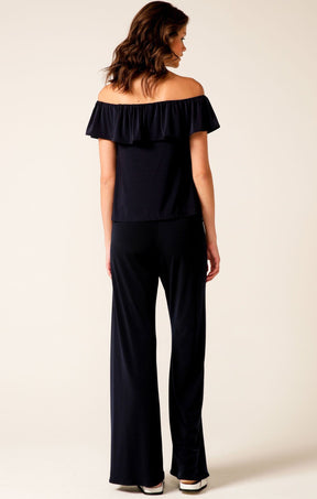 Tops Multi Occasion OFF SHOULDER FRILL TOP IN NAVY