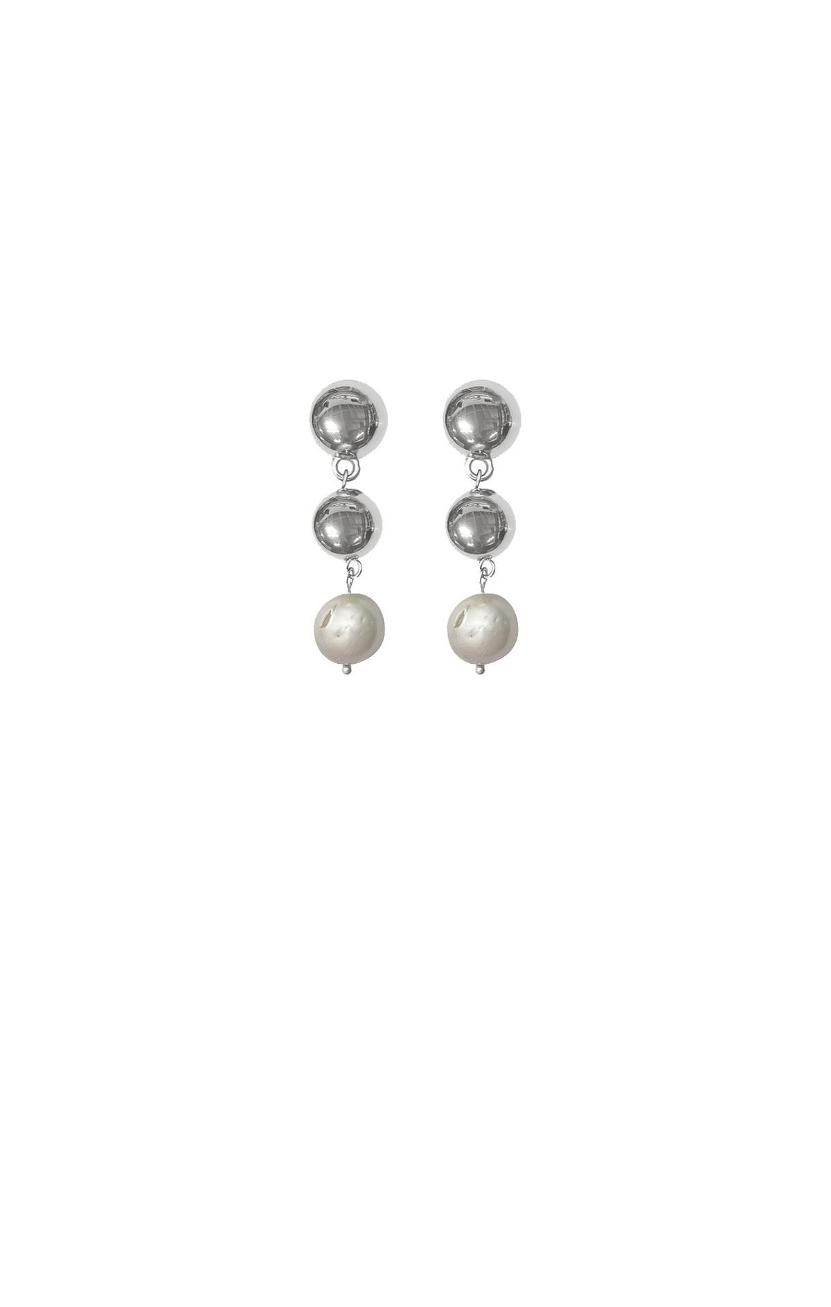 Earrings OS / SILVER PEARL DROP METAL BALL EARRING IN SILVER