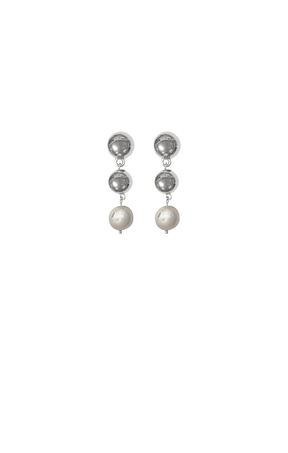 Earrings OS / SILVER PEARL DROP METAL BALL EARRING IN SILVER