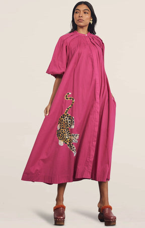 Dresses PLEATED NECK MIDI IN FUCHSIA