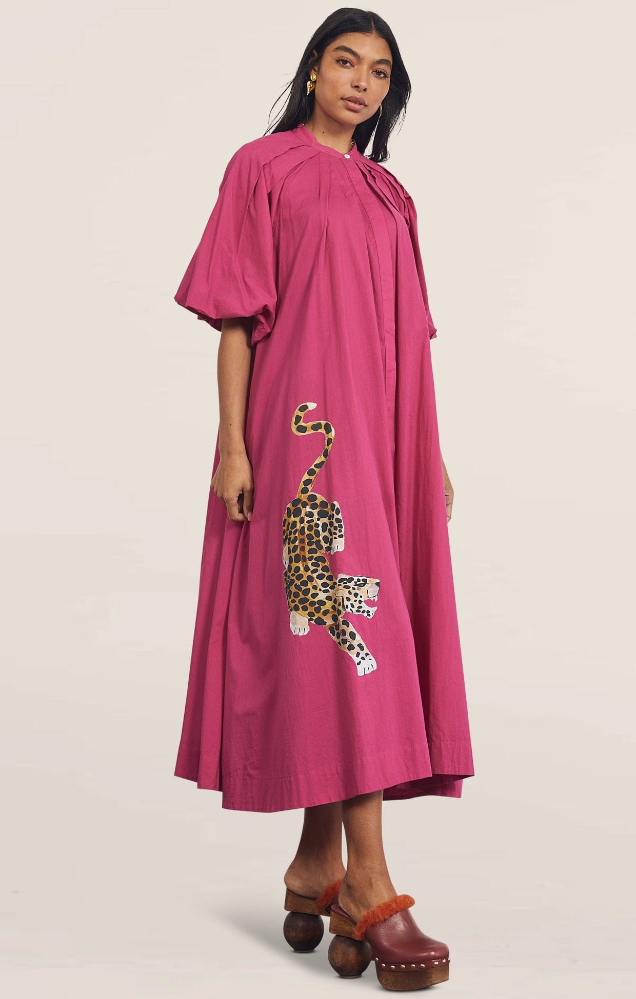 Dresses PLEATED NECK MIDI IN FUCHSIA