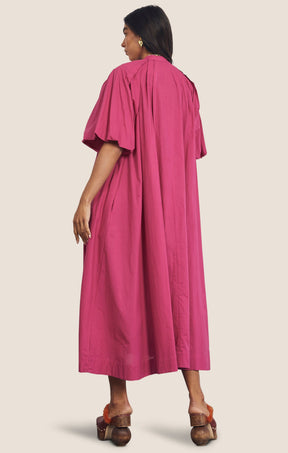 Dresses PLEATED NECK MIDI IN FUCHSIA