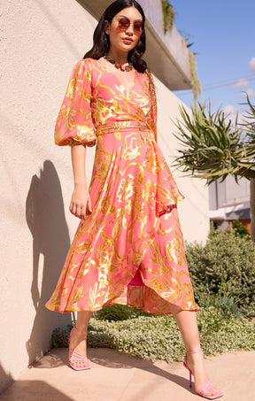 PEACH FACED WRAP DRESS