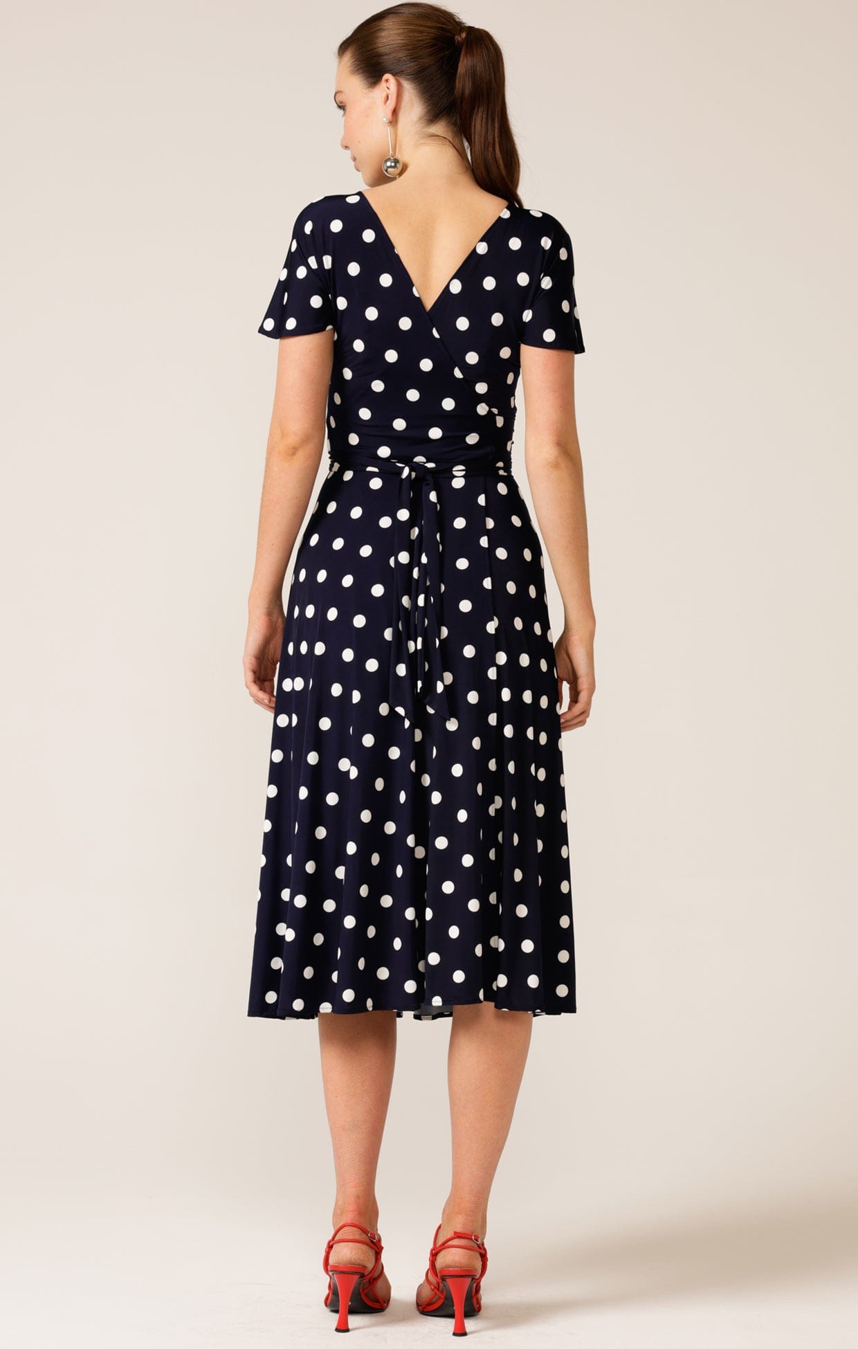 Reverse Wrap Midi Dress in Navy White Spot – SACHA DRAKE