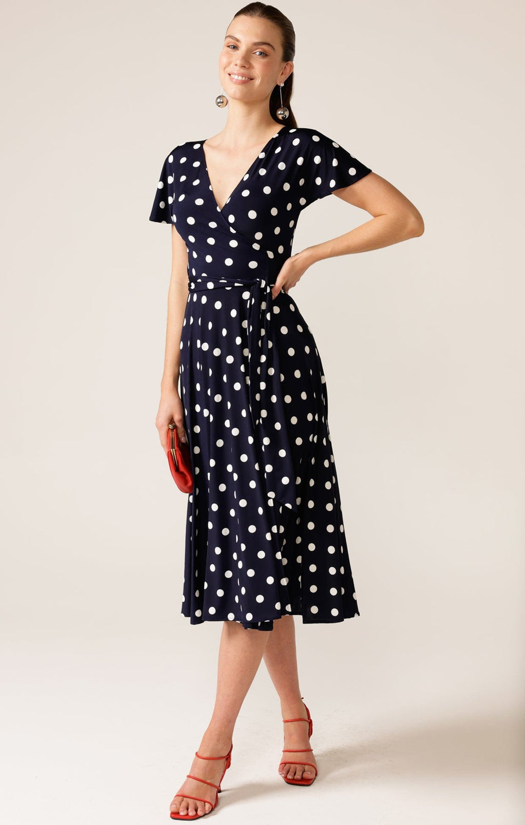 Reverse Wrap Midi Dress (Navy Spot)