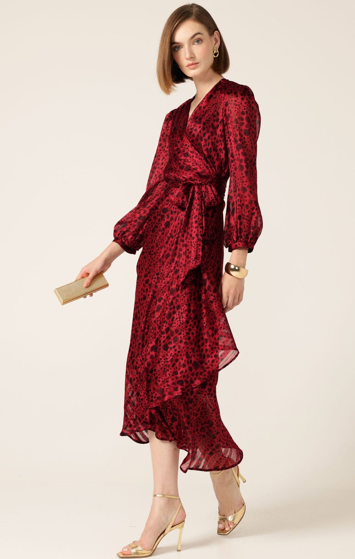 Dresses SAVOIR MIDI WRAP DRESS IN RED BLACK