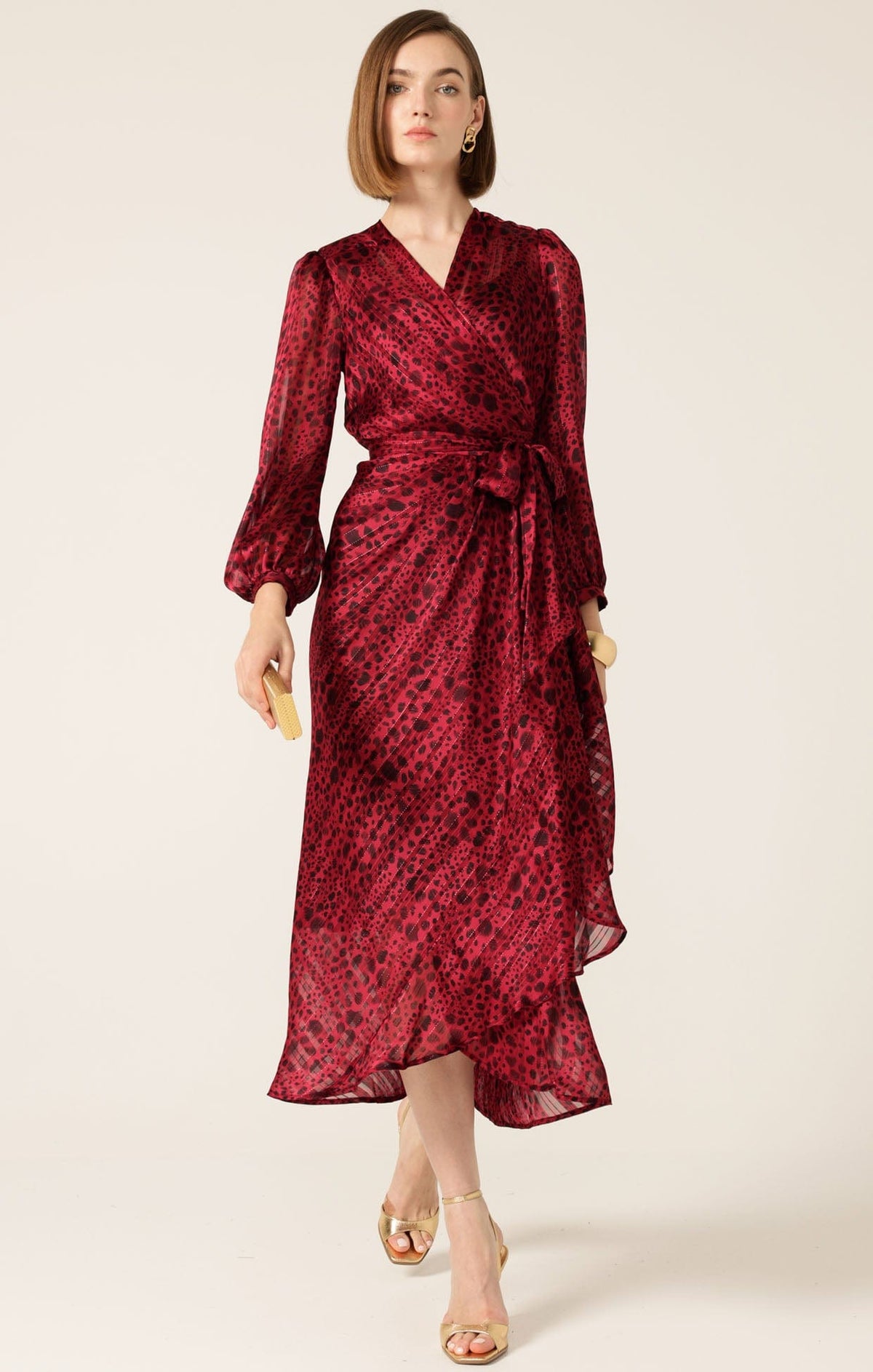 Dresses SAVOIR MIDI WRAP DRESS IN RED BLACK