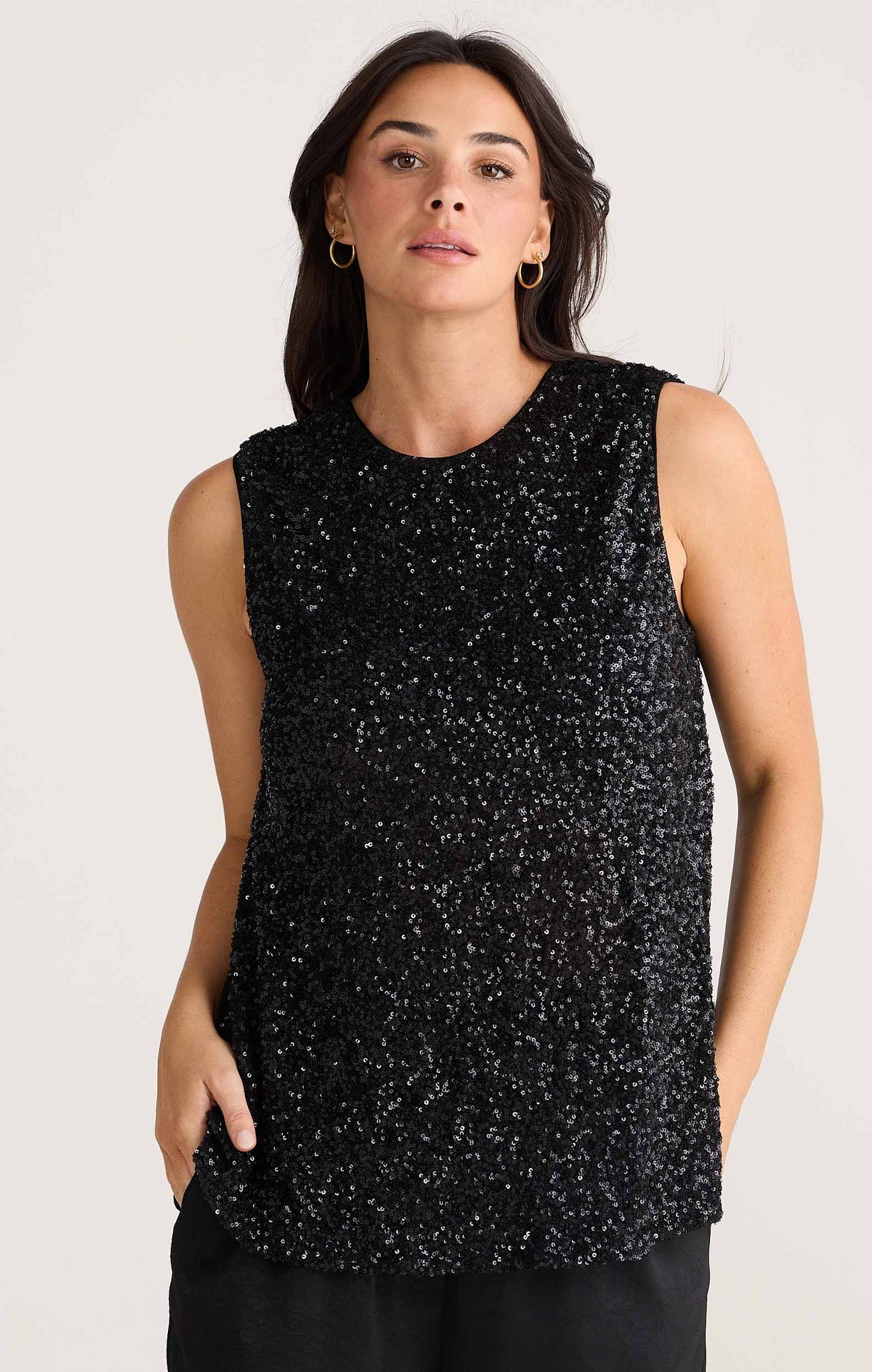 Tops SHOW STOPPER TOP IN BLACK SEQUIN