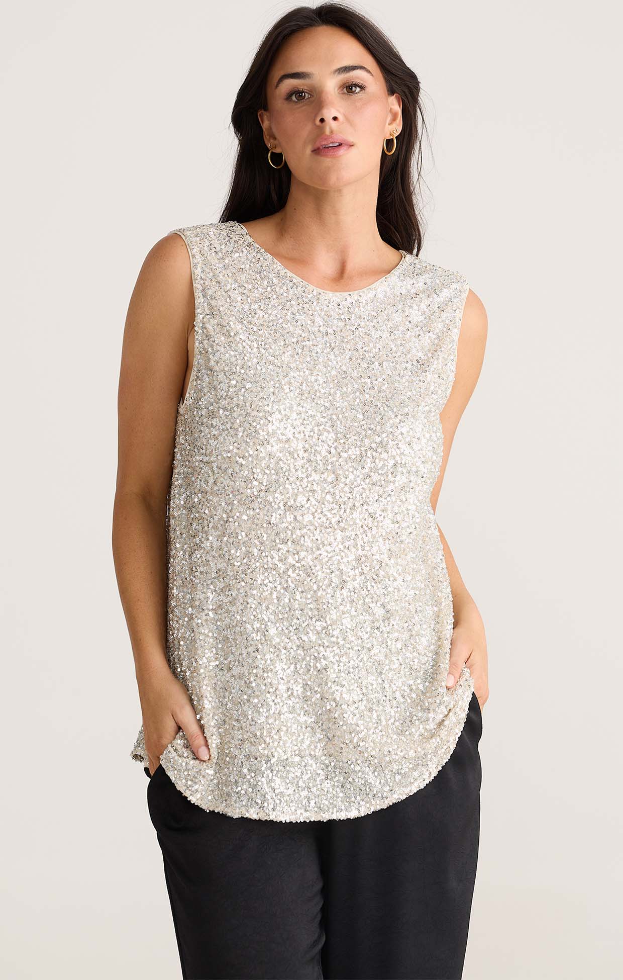 Tops SHOW STOPPER TOP IN CHAMPAGNE SEQUIN