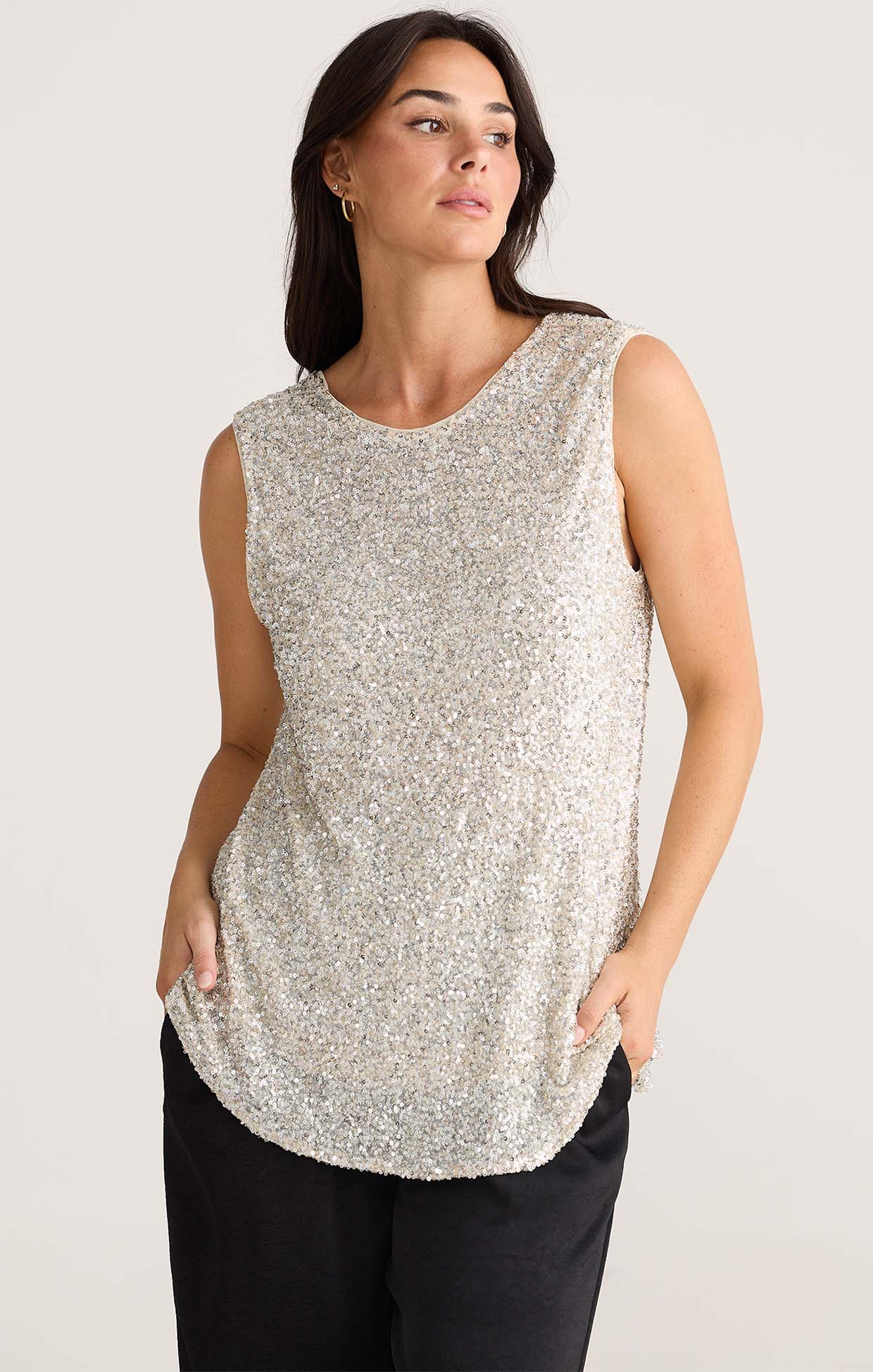 Tops SHOW STOPPER TOP IN CHAMPAGNE SEQUIN