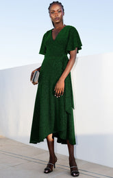 Dresses Events STARGAZE WRAP MIDI IN EMERALD LUREX