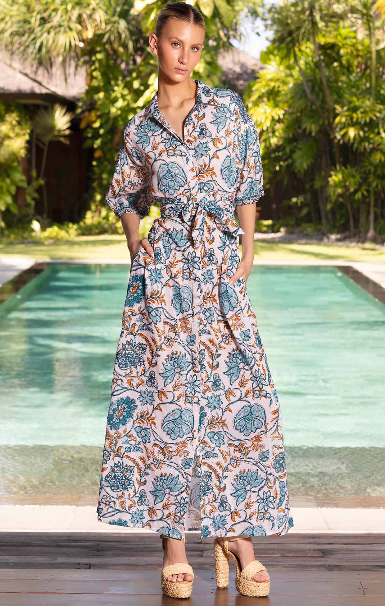 STEVIE MAXI DRESS IN JULIE PRINT BLUE GOLD