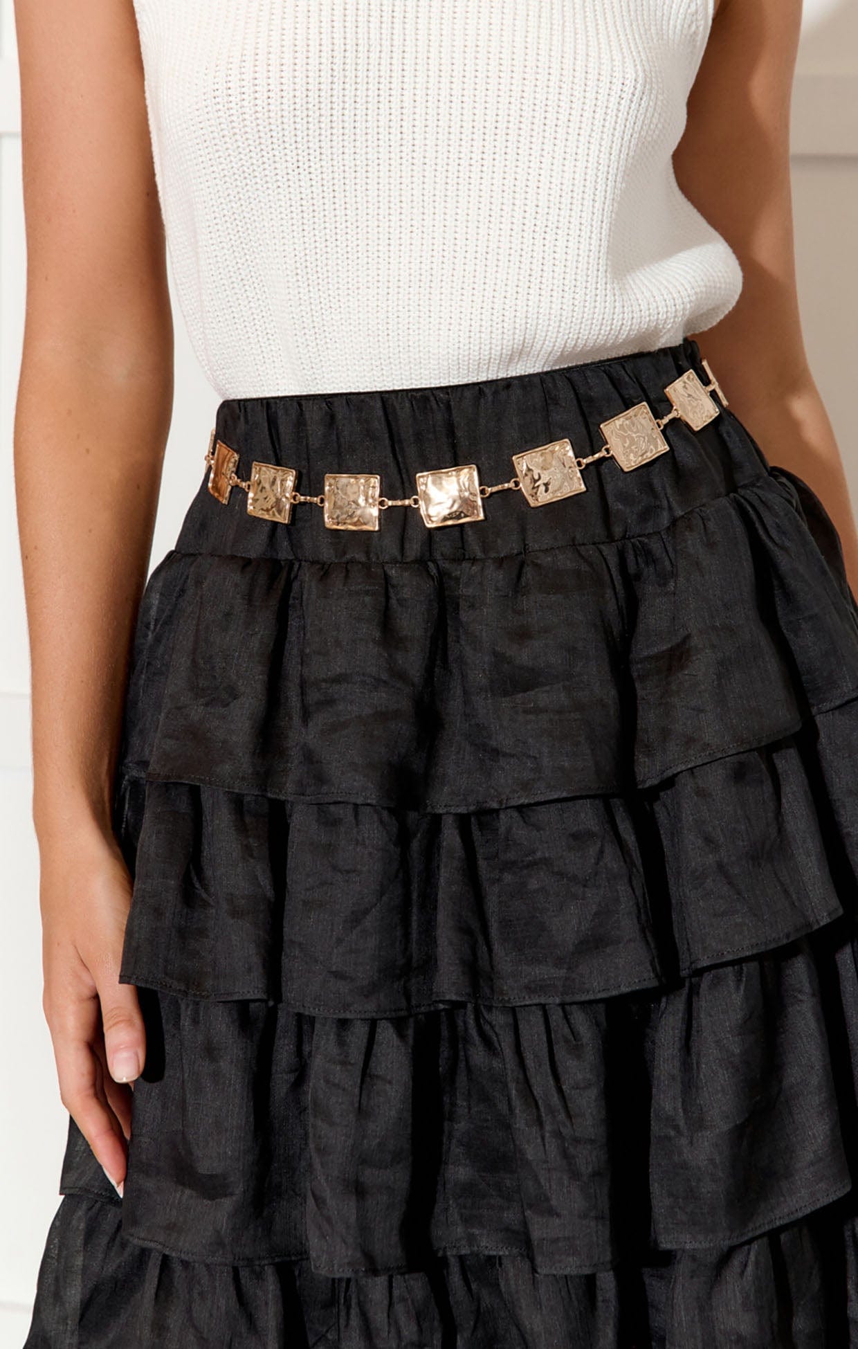 Belts OS / GOLD TEXTURED SQUARES EVENT BELT