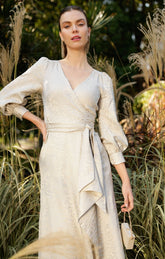 Dresses Events VERSAILLES WRAP DRESS IN OYSTER JACQUARD