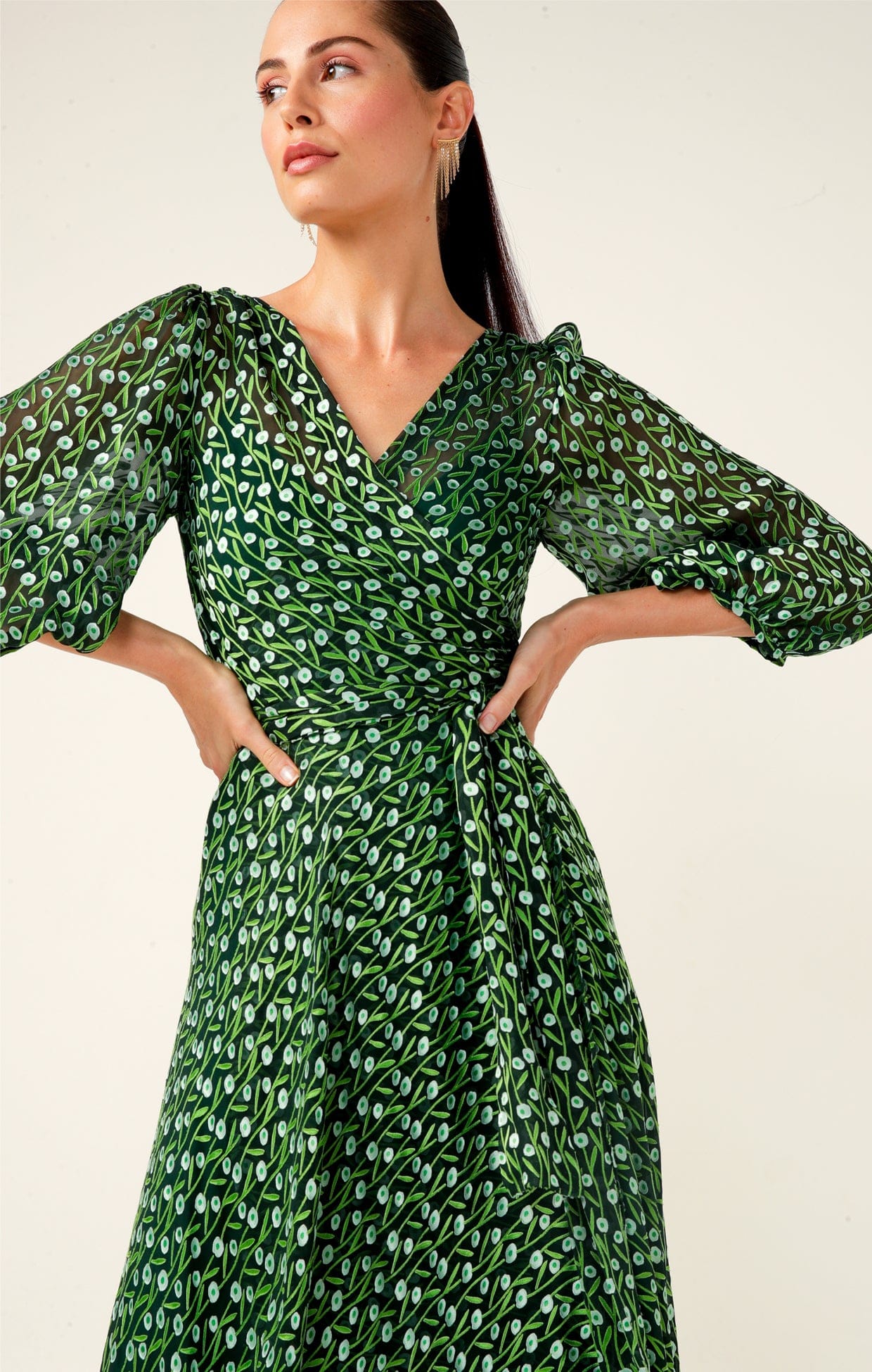 Dresses Events WONDERLAND MIDI WRAP DRESS IN EMERALD POPPY