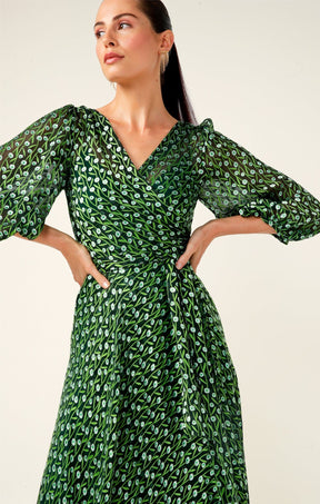 Dresses Events WONDERLAND MIDI WRAP DRESS IN EMERALD POPPY