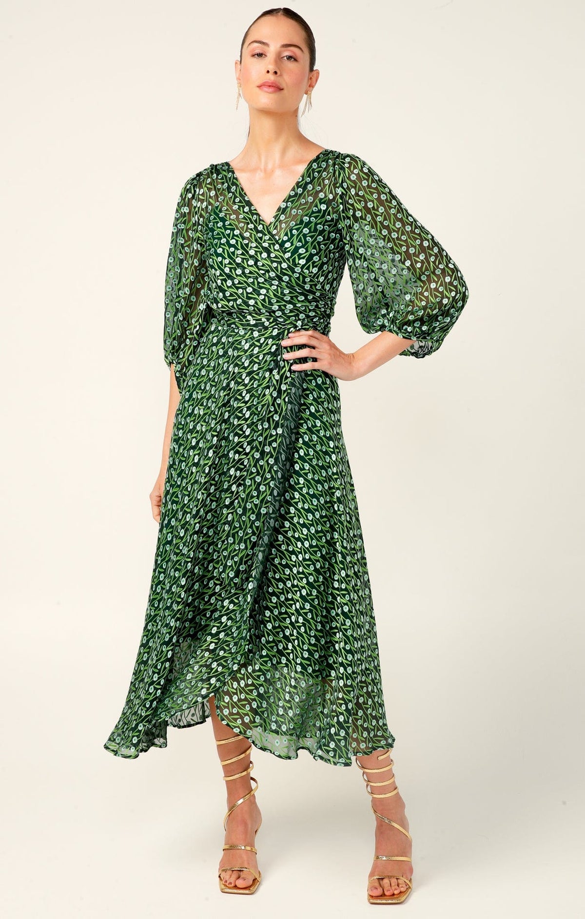 Dresses Events WONDERLAND MIDI WRAP DRESS IN EMERALD POPPY