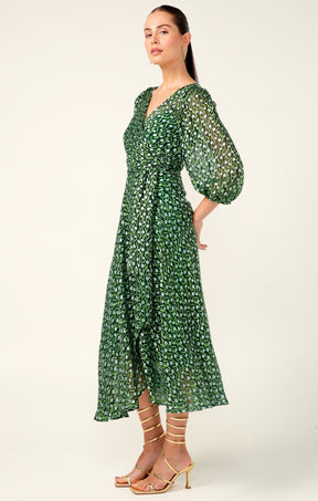 Dresses Events WONDERLAND MIDI WRAP DRESS IN EMERALD POPPY