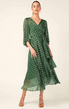 Dresses Events WONDERLAND MIDI WRAP DRESS IN EMERALD POPPY