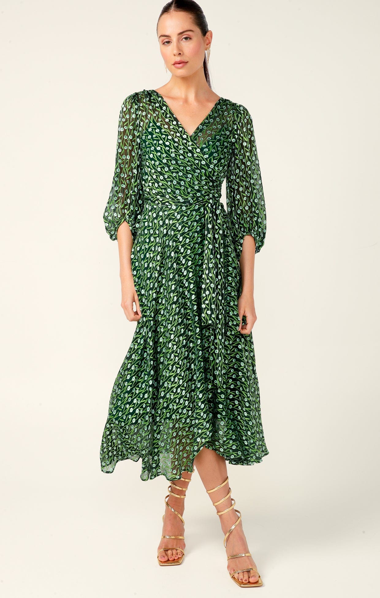 Dresses Events WONDERLAND MIDI WRAP DRESS IN EMERALD POPPY