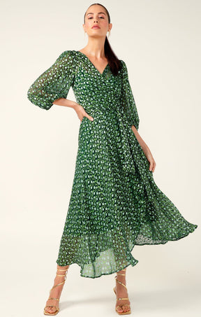 Dresses Events WONDERLAND MIDI WRAP DRESS IN EMERALD POPPY