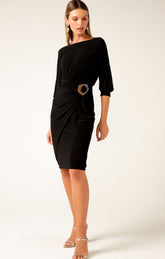 Dresses Multi Occasion COWL TIE DRAPE DRESS IN BLACK